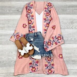 Floral Embroidered Kimono Cardigan